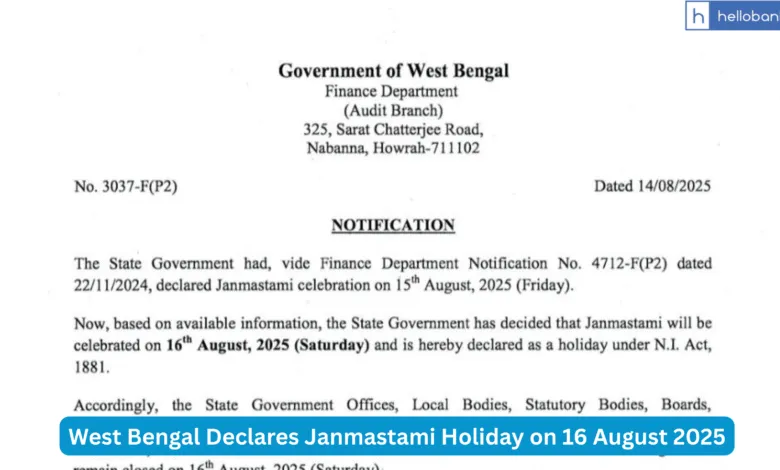 West Bengal Declares Janmastami Holiday on 16 August 2025