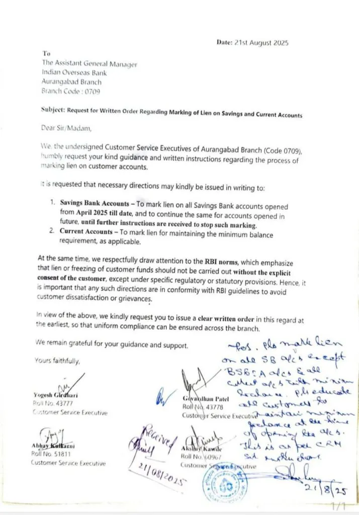 Is Indian Overseas Bank forcing Staff to mark Lien in Accounts
