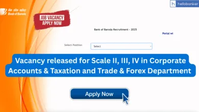 Bank of Baroda Vacancy released for Scale II, III, IV in Corporate Accounts & Taxation and Trade & Forex Department 