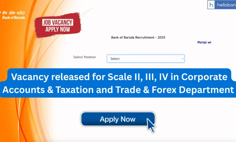 Bank of Baroda Vacancy released for Scale II, III, IV in Corporate Accounts & Taxation and Trade & Forex Department