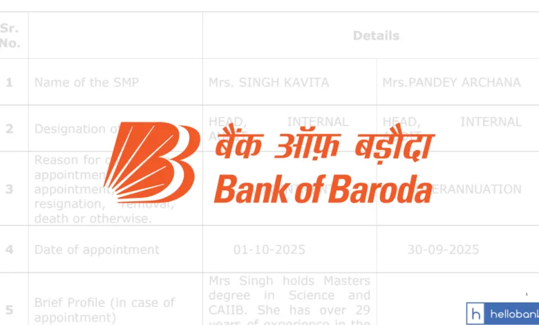 Bank of Baroda announces Changes in Senior Management