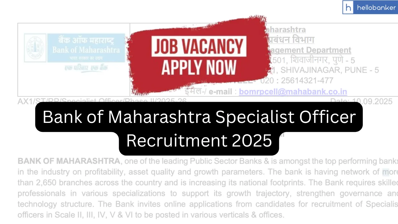 Bank of Maharashtra Specialist Officer Recruitment 2025 Notification Out