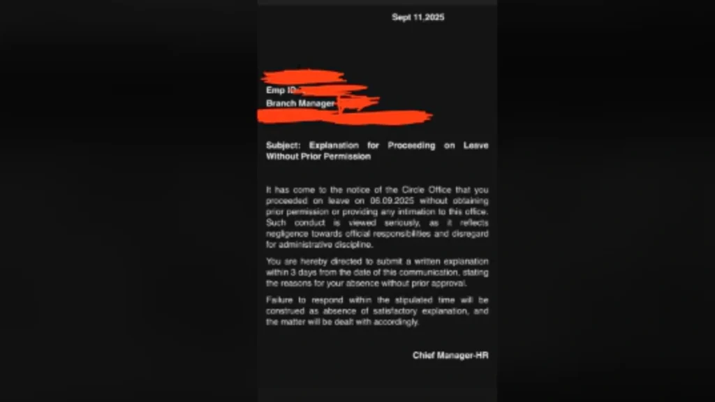 Government Bank Employee Warned by HR for Taking One-Day Sick Leave; Sparks Online Discussion