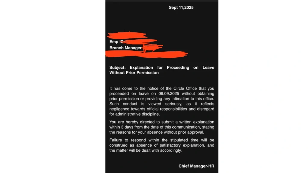 Government Bank Employee Warned by HR for Taking One-Day Sick Leave; Sparks Online Discussion