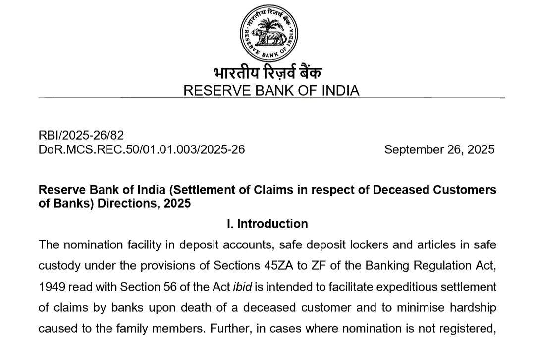 RBI New Circular on Death Claim Settlement [PDF]