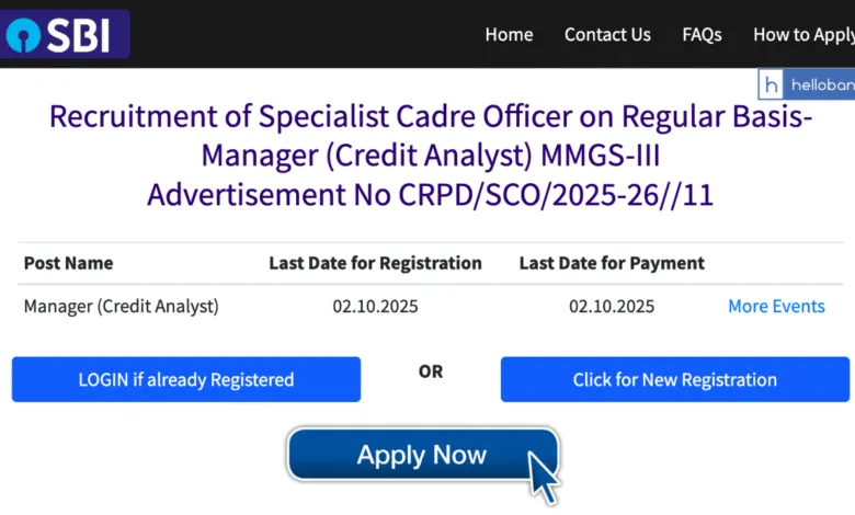 SBI Manager (Credit Analyst) Recruitment 2025 Notification Released, Apply Online