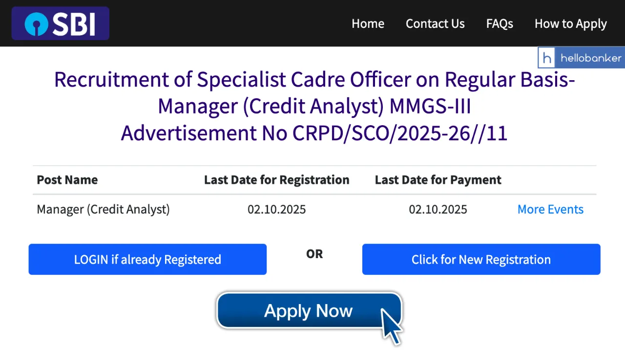SBI Manager (Credit Analyst) Recruitment 2025 Notification Released, Apply Online