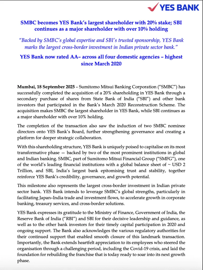 YES Bank Press Release
