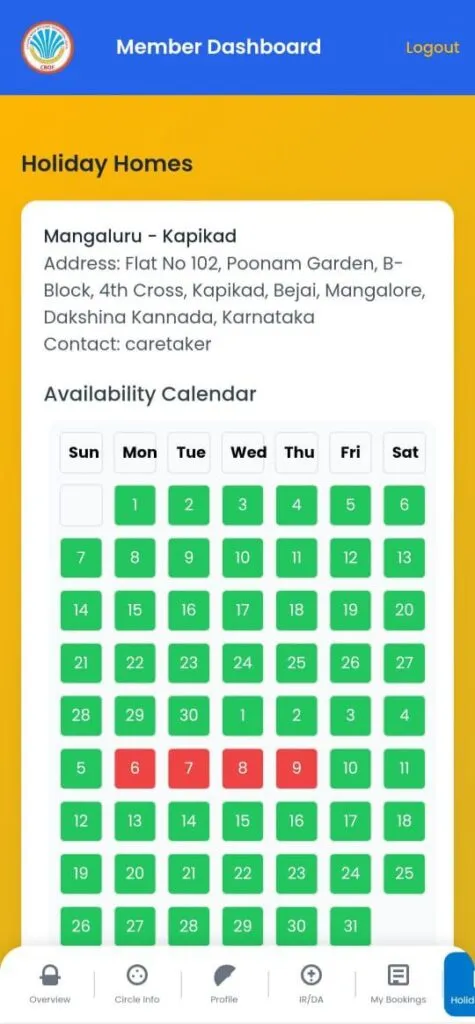 Holiday Homes feature in CBOF App