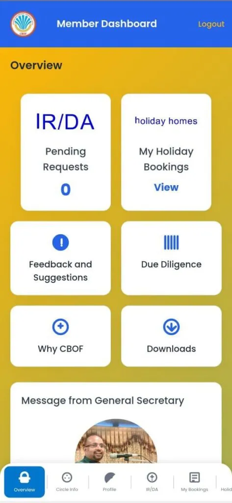 Features Available in App: CBOF App Homepage