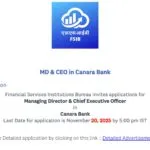 Canara Bank Vacancy Released for MD&CEO Post