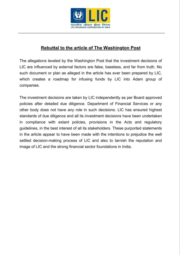 LIC refuses Report of The Washington Post