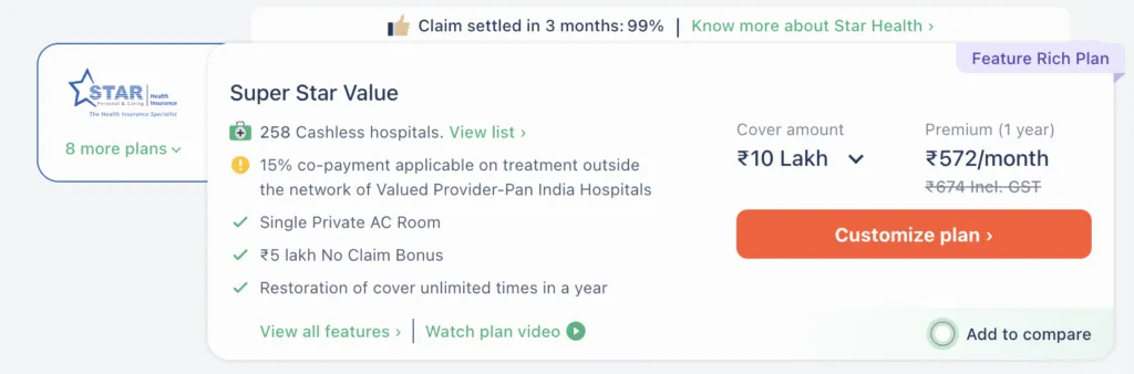 Star Health insurance premium