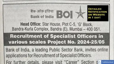 Bank of India SO Recruitment 2025 Notification PDF Out