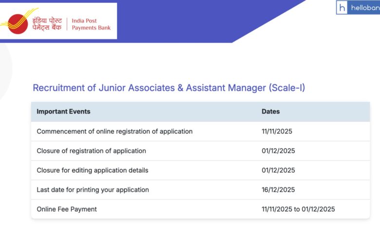 IPPB Recruitment 2025 Notification PDF Out for Junior Associates & Assistant Manager (Scale-I)