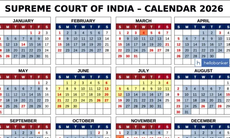 Supreme Court of India Holidays Calendar 2026 PDF Released [Download]
