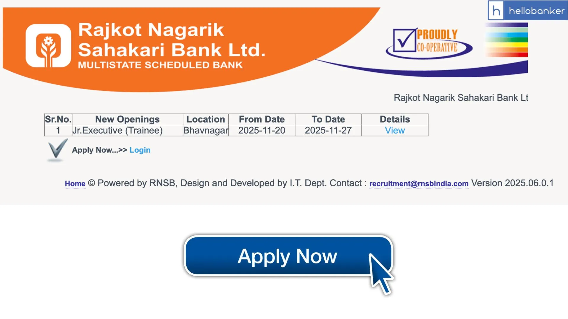 RNSB Junior Executive Recruitment 2025 Notification PDF Released, Apply Online