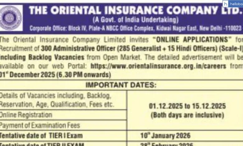 OICL AO Recruitment 2025 Notification PDF Out for 300 Posts