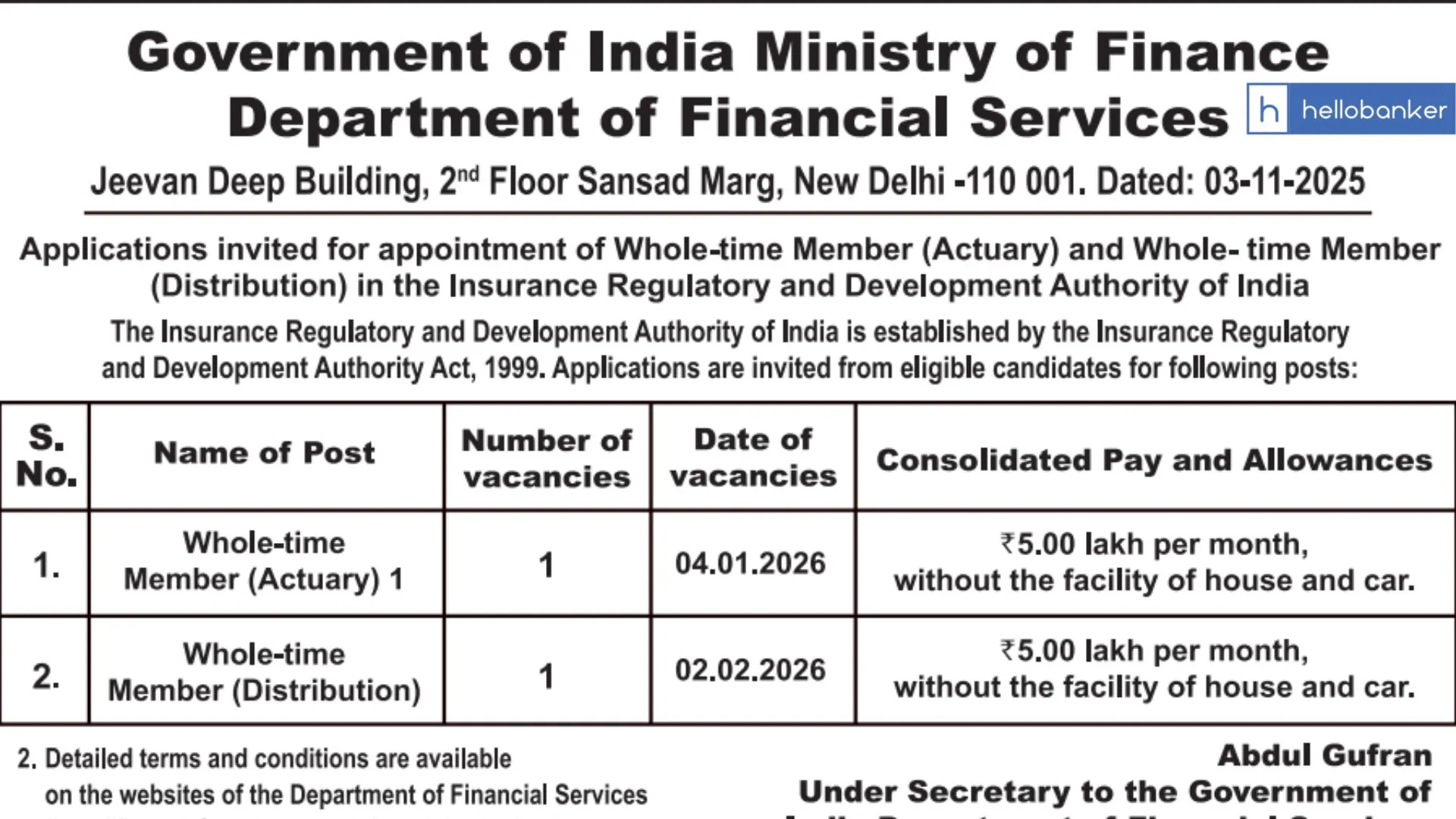 IRDAI Vacancy: Apply for Member (Actuary) and Member (Distribution), Salary Rs. 5 Lac per month!