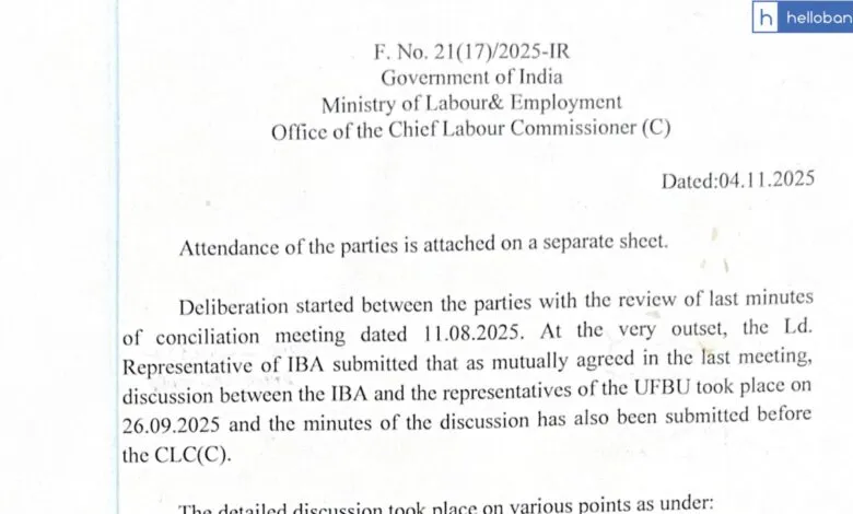 Meeting held between Bank Unions, IBA, Govt at CLC Office; Read Minutes of Meetings