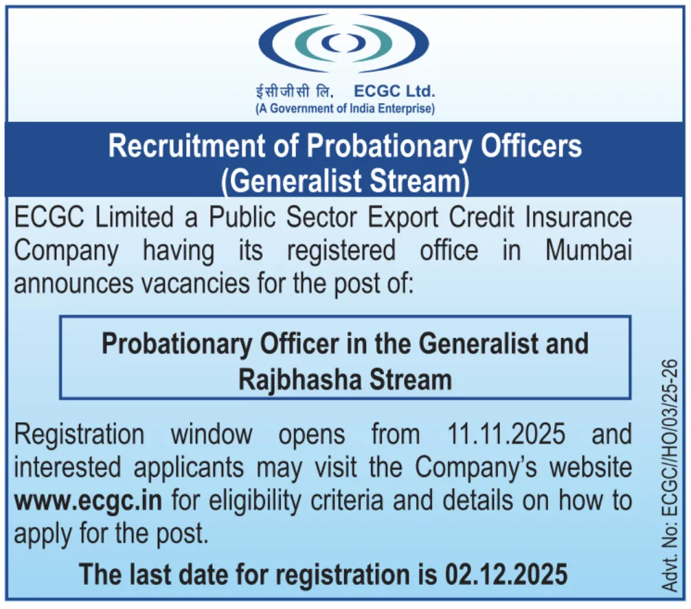 ECGC PO Recruitment 2025 Notification PDF Short Notice