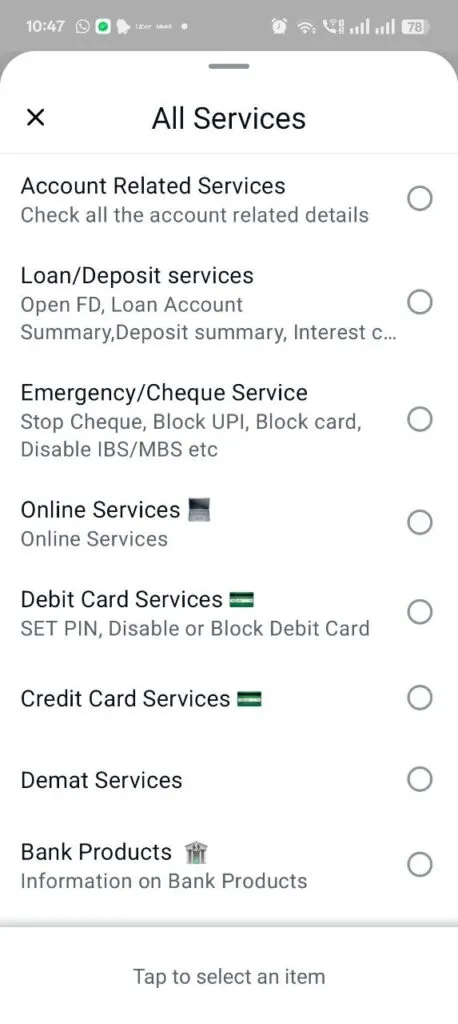PNB Bank KYC Update on Whatsapp Step 2: Click on Account Related Services