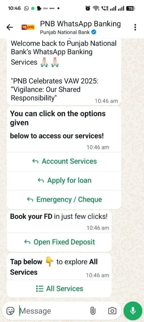 PNB Bank KYC Update on Whatsapp Step 1: Click on All Services