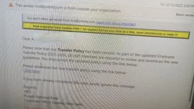 PNB Staff receive phishing Email