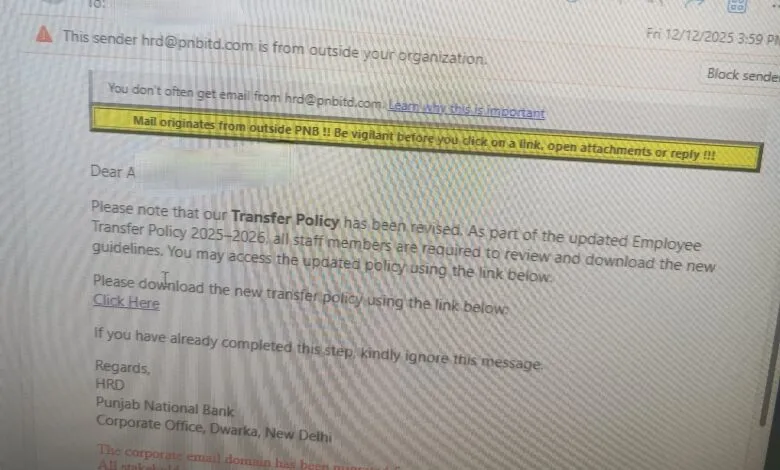 PNB Staff receive phishing Email
