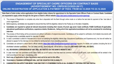 SBI Bank Specialist Officer (SO) Recruitment 2025 Notification Released for 1042 Posts, Apply Online
