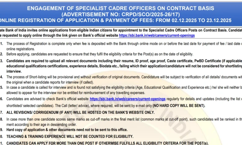 SBI Bank Specialist Officer (SO) Recruitment 2025 Notification Released for 1042 Posts, Apply Online
