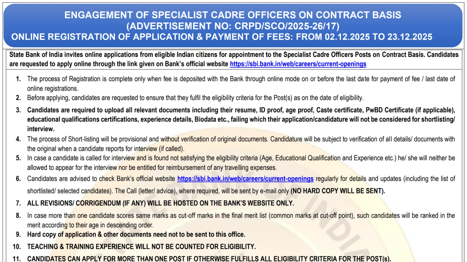 SBI Bank Specialist Officer (SO) Recruitment 2025 Notification Released for 1042 Posts, Apply Online