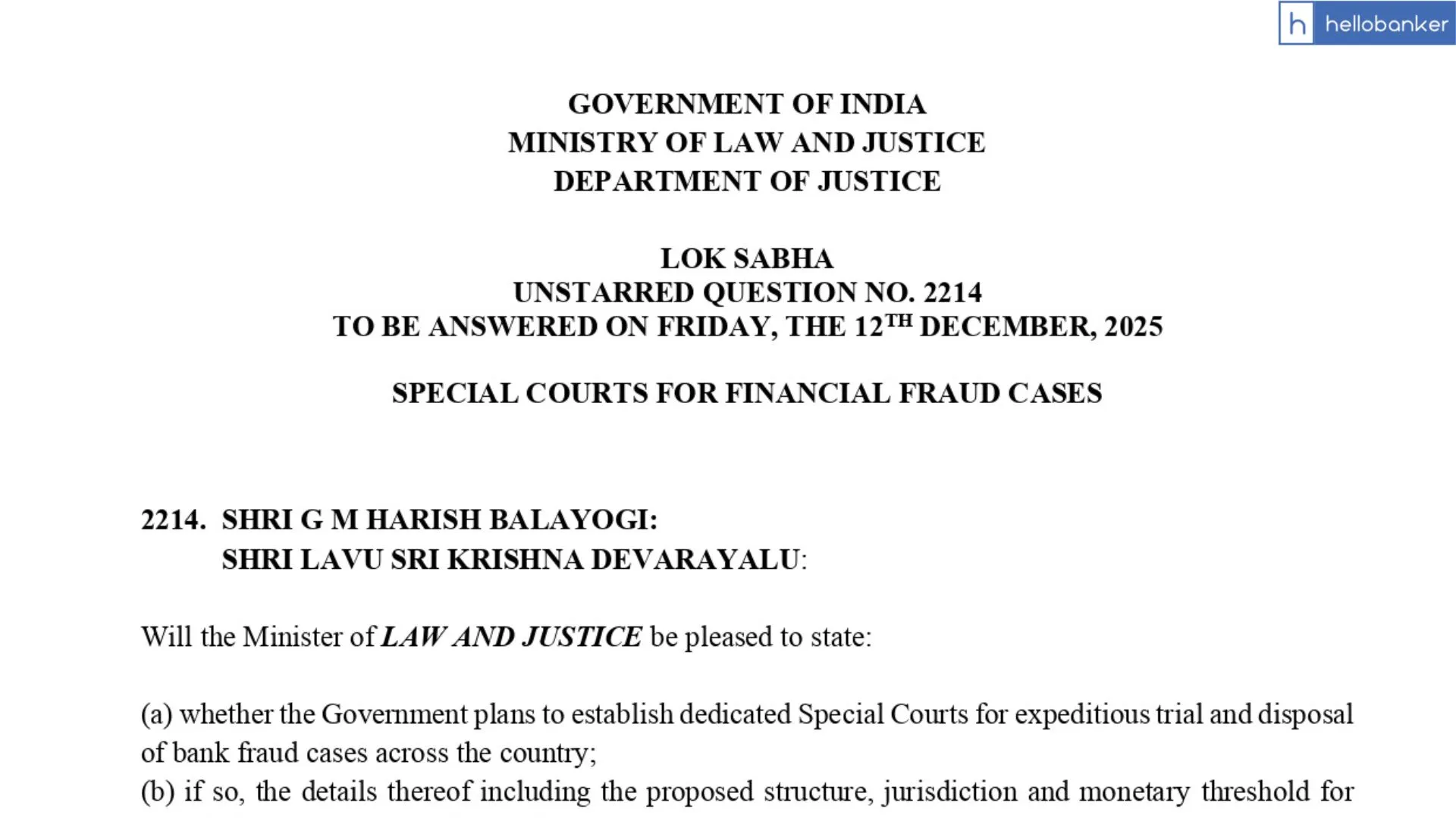 Government Says NO to Special Courts for Bank Fraud Cases