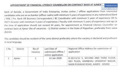 Bank of Baroda Hiring for FLC post in Ajmer