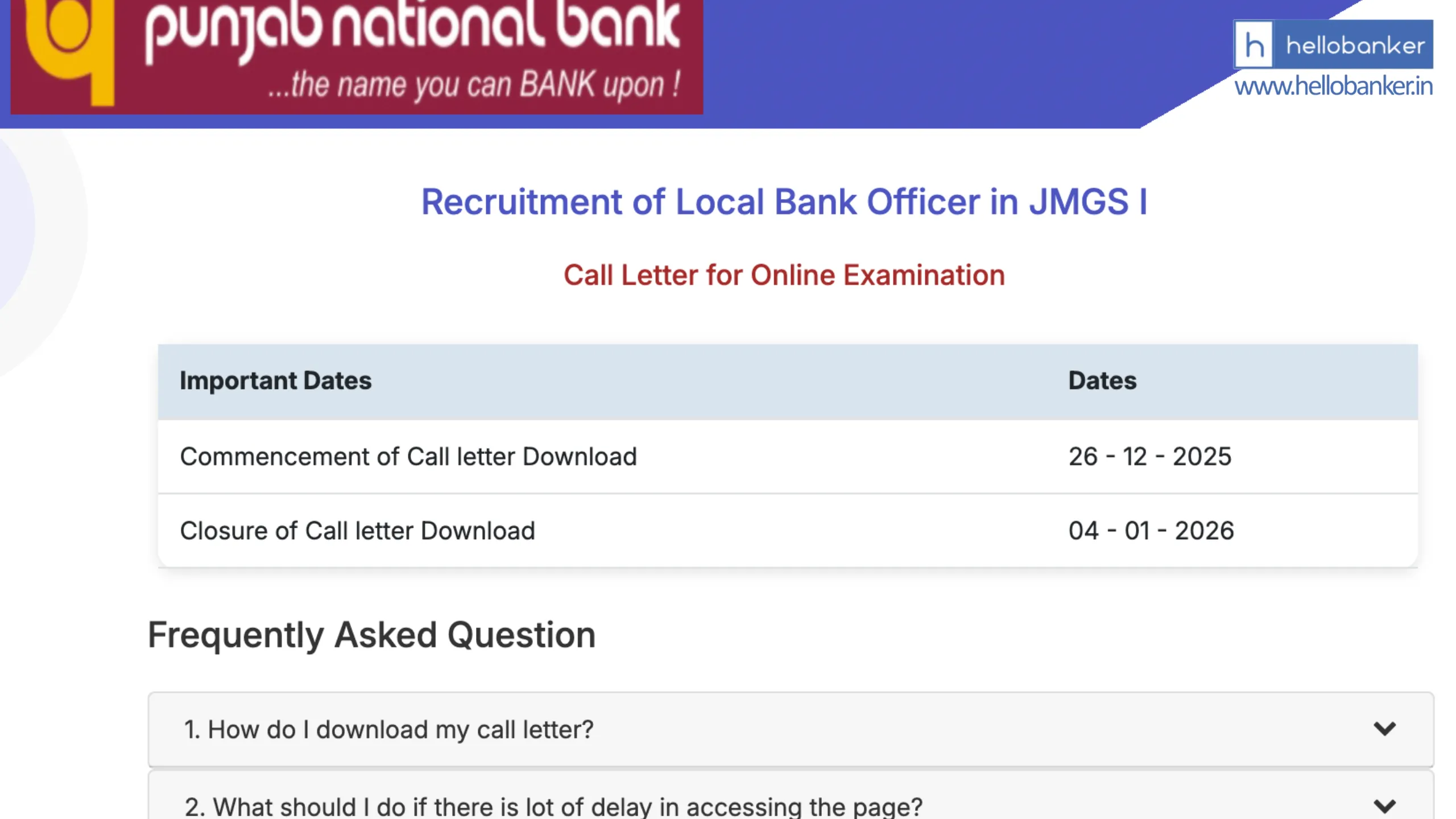 PNB LBO Admit Card Released, Click here to download