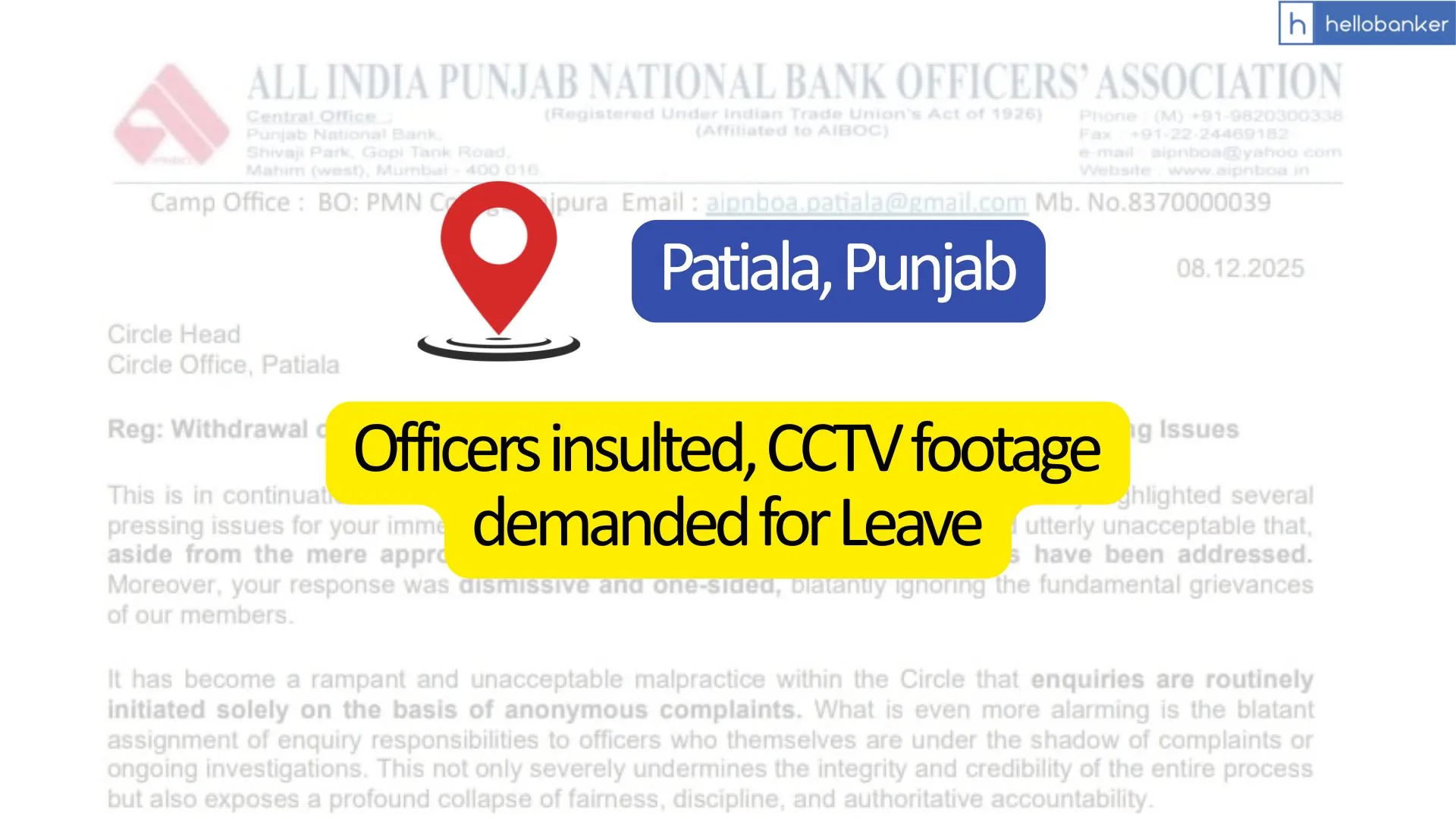 Officers insulted, CCTV footage demanded for Leave: AIPNBOA takes action against Harassment of Officers in Patiala