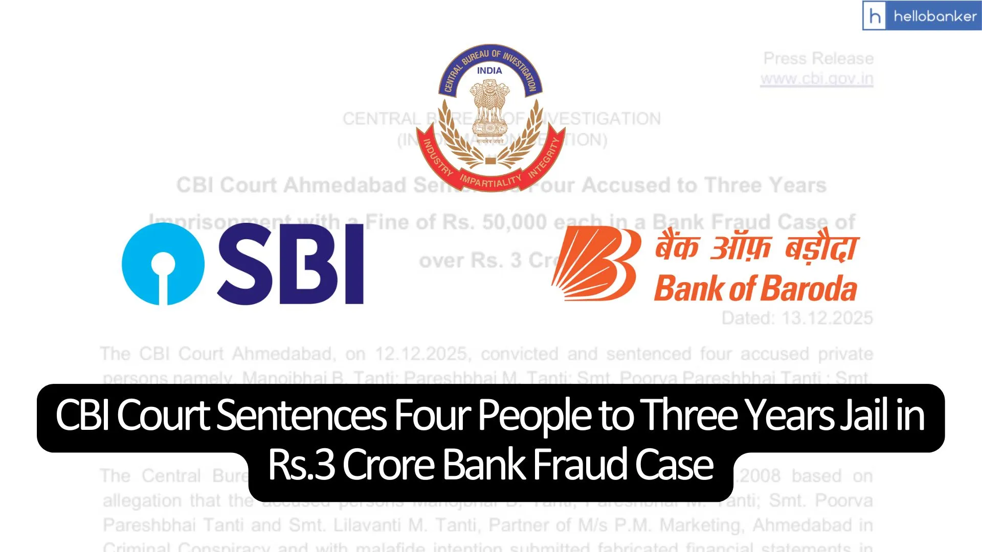 SBI & BOB: CBI Court Sentences Four People to Three Years Jail in Rs.3 Crore Bank Fraud Case