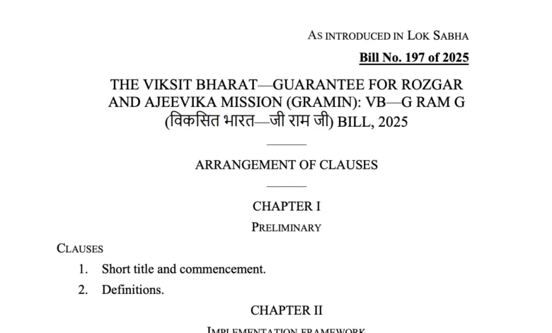 Viksit Bharat - Guarantee for Rozgar and Ajeevika Mission (Gramin): VB - GRAM G Bill 2025