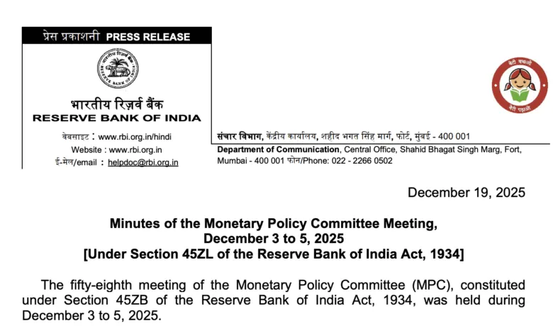 Minutes of RBI Monetary Policy Committee Meeting December 2025