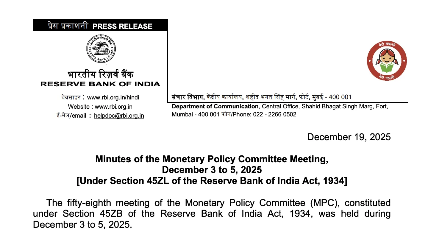 Minutes of RBI Monetary Policy Committee Meeting December 2025