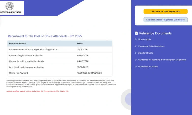 Reserve Bank of India (RBI) Office Attendant Recruitment 2026 Notification Out for 572 Posts. Check All Details