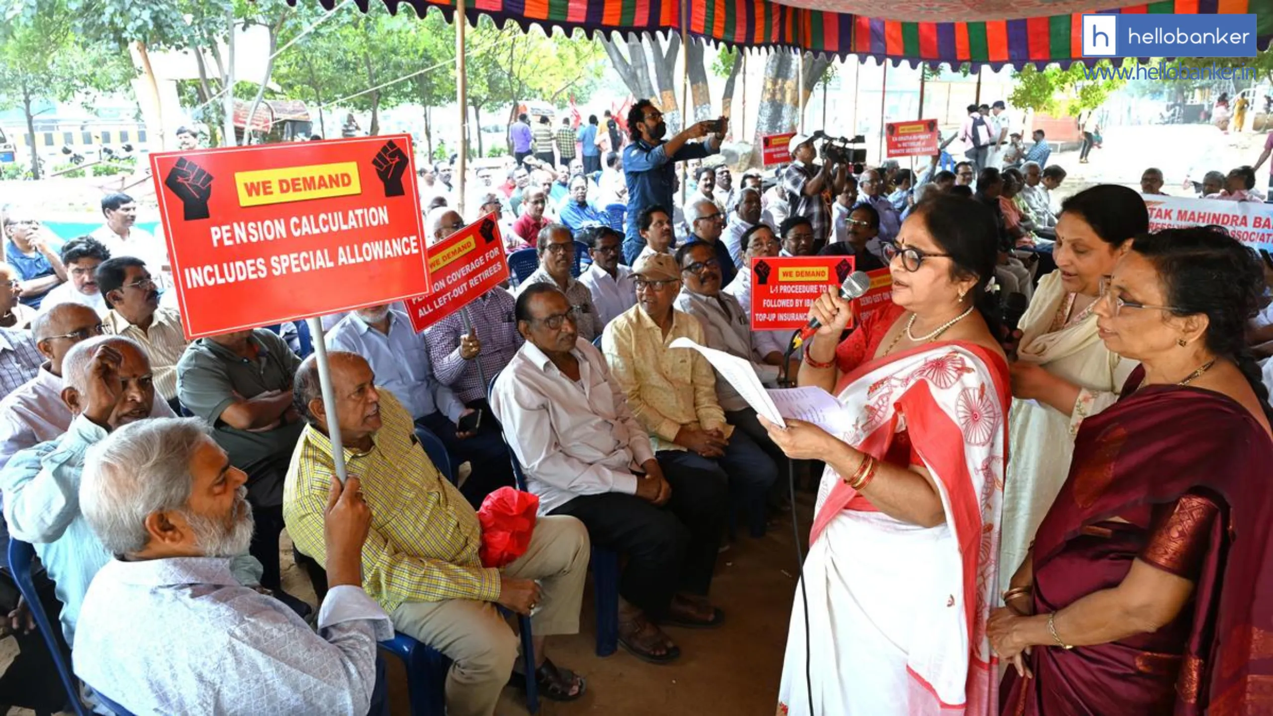 Retired Bank Employees protested in Visakhapatnam for Pension and Medical Facilities