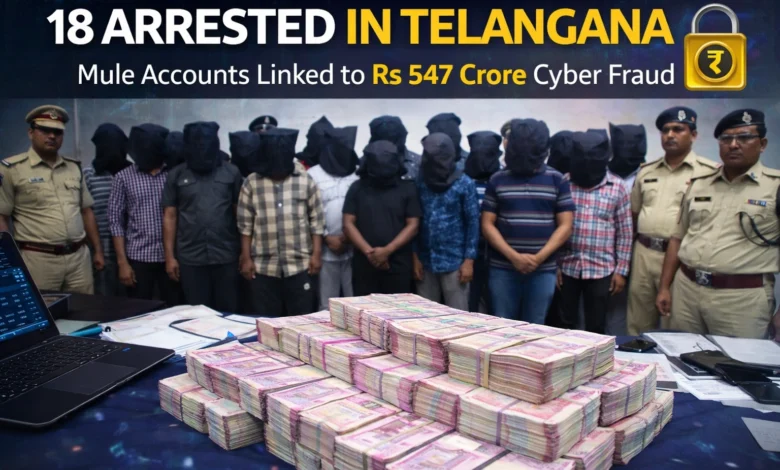 Rs.547 crore Cyber Fraud via Mule Accounts, 18 arrested in Telangana