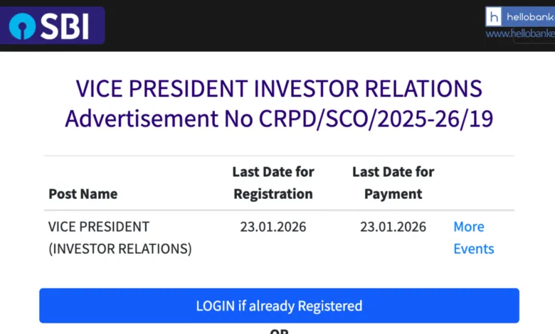 SBI Vacancy released for Vice President (Investor Relations)