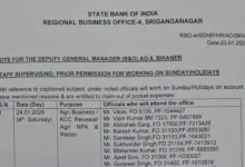 SBI orders Staff to work on Holidays 24 and 25 January 2026