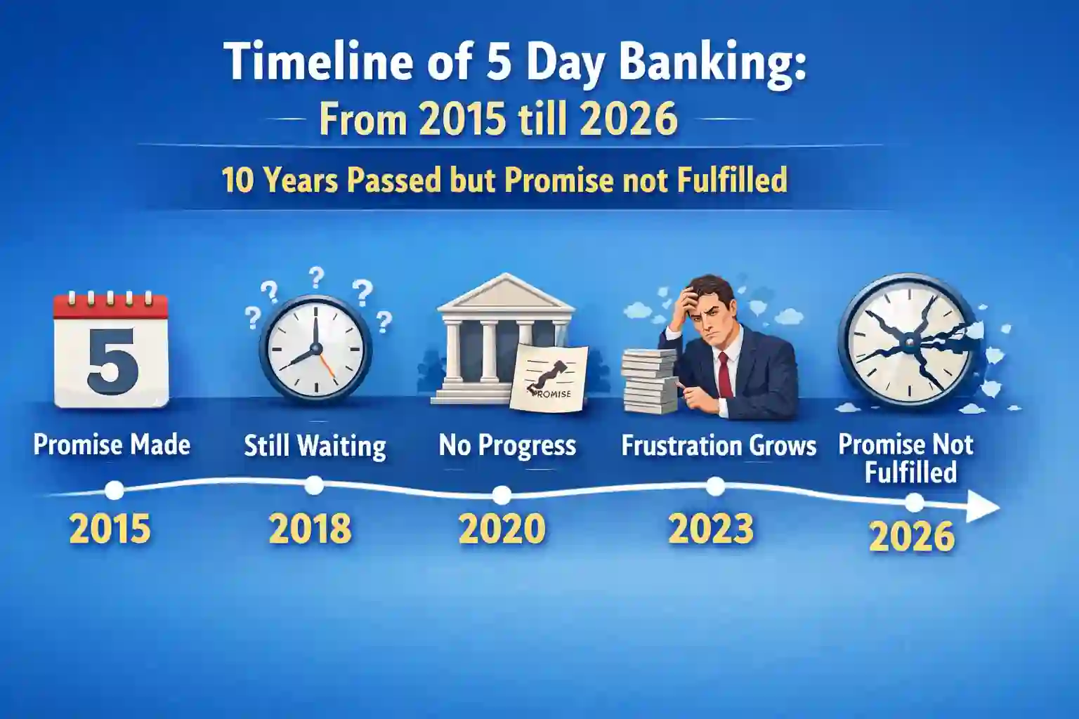 Timeline of 5 Day Banking: From 2015 till 2026, 10 Years Passed but Promise not Fulfilled