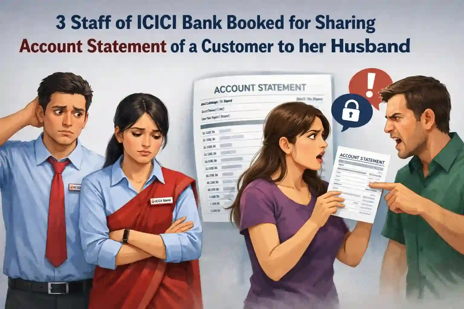 3 Staff of ICICI Bank booked for sharing Account Statement of a Customer to her Husband
