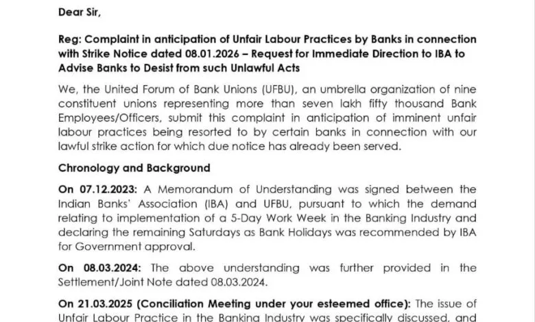 UFBU letter that Banks should not prevent officers from participating in Strike: Letter Page 1