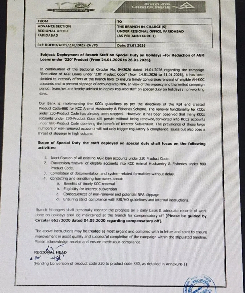 Canara Bank Orders Staff to Work Even on Republic Day