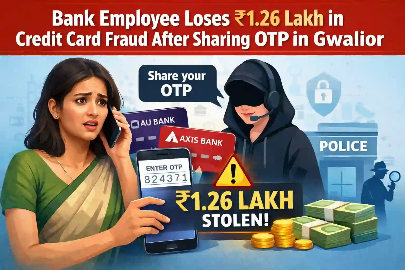 Cyber Fraud in Gwalior: Bank Employee Loses ₹1.26 Lakh After Sharing OTP on Fake Credit Card Call